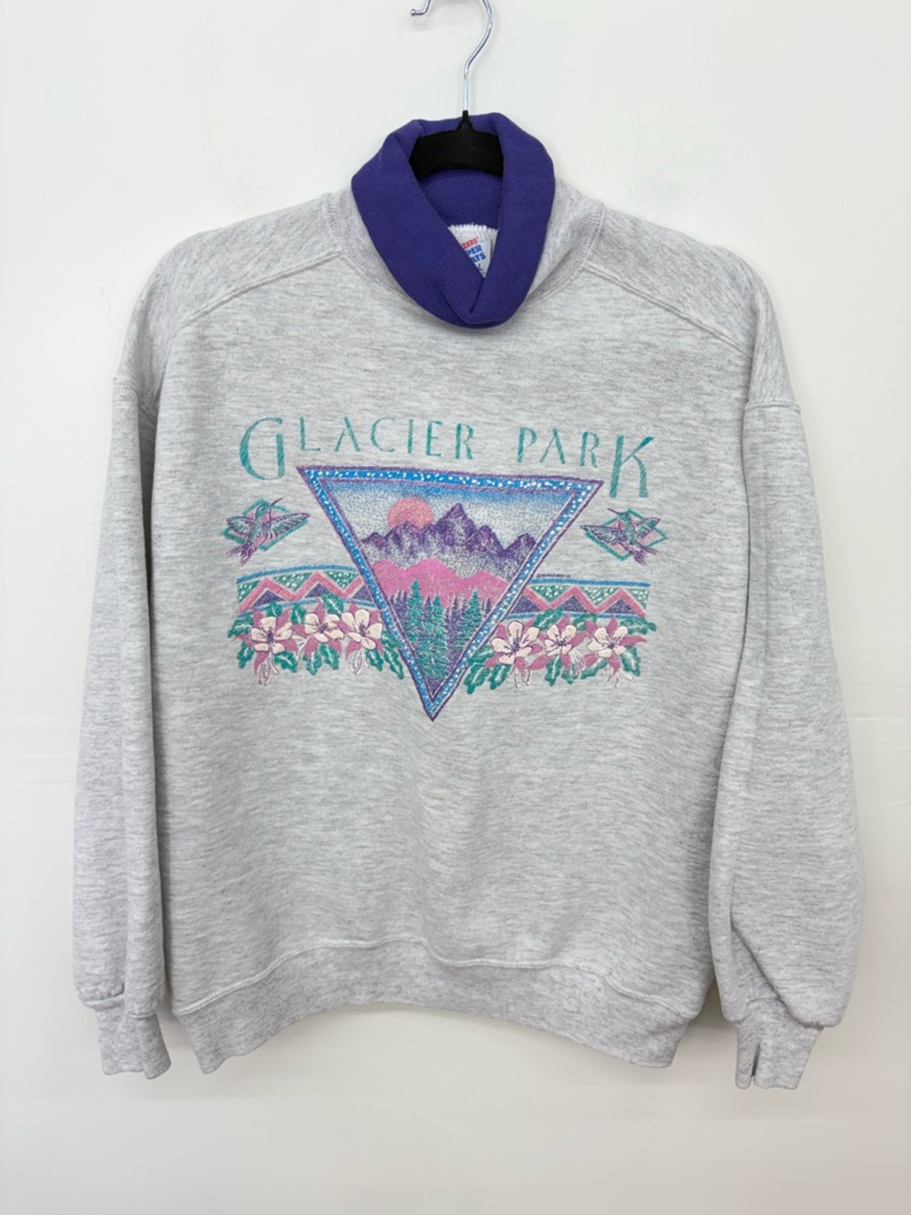VTG Granny 1992 Sweater Glacier Park Heather Gray Graphic Sweatshirt C15